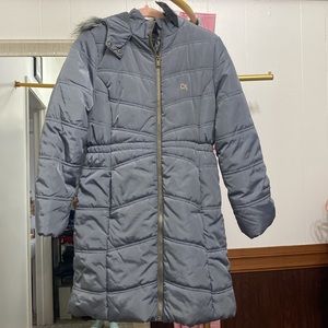 Calvin Klein xl or size 16 girls gray and gold faux fur hood